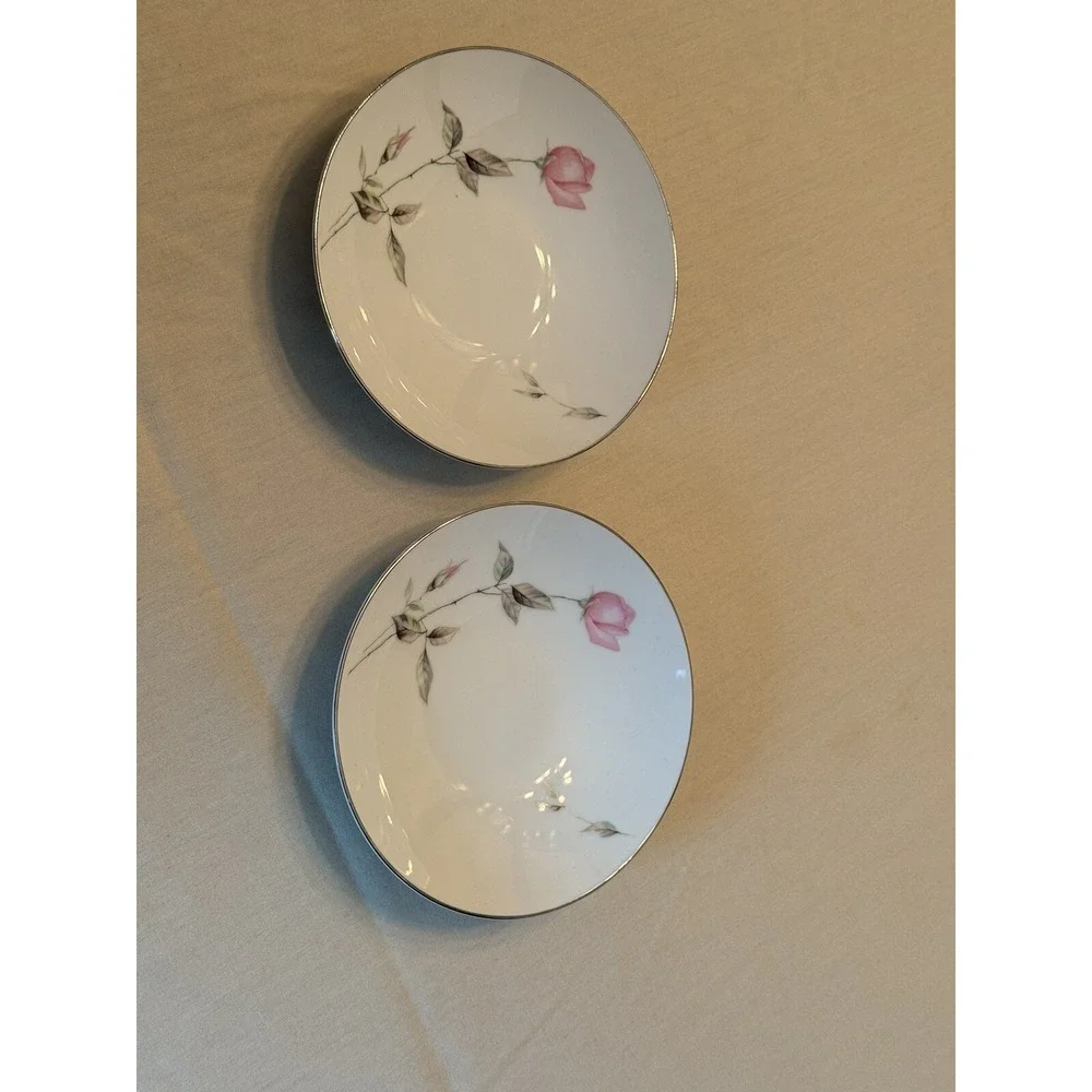 Two Style House Dawn Rose China Fruit Bowls White Pink Rose‎ Buds